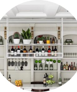 Casier à vin rond industriel à suspendre, casier à vin de plafond, étagères flottantes pour bar avec support à verres à pied, avec perche, pour la maison, le restaurant, le bar, blanc (dimen