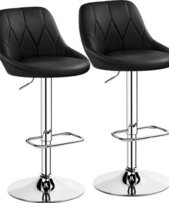 Yaheetech Lot de 2 Tabourets de Bar en Similicuir Hauteur Réglable de 86 cm à 107,5 cm Chaises de Bar Assise Pivotante Repose-Pied Carré Tabourets Hauts Cadre Métallique Galvanisé Noir
