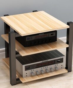 Meuble HiFi à 2/3/4 niveaux, Meuble Rack Audio multifonctionnelle à rangement ouvert, Meuble stéréo, Meuble Audio Vidéo avec cadre en acier, for la maison/le bureau/le cinéma(Wood color,65cm/