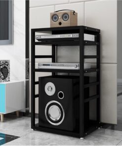 Support Audio, Support multimédia AV à 4 Niveaux, Hauteur de 96 cm, étagère Audio-vidéo, Meuble multimédia, Support de Composants Audio, Console multimédia Ouverte, Tour de Support Audio sté