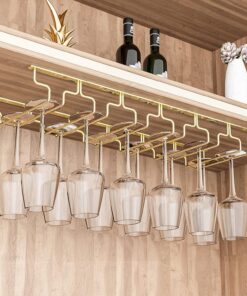 Support de Rangement pour Verres à vin sous Armoire, pour Cuisine, Bar, Restaurant, Support de Rangement pour Verres à Pied en métal, Finition dorée élégante, Design Peu encombrant (Taille :