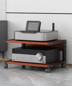 Meuble HiFi,Meubles Multimedia AV avec roulettes,étagères Audio-vidéo à 2 Niveaux,Petit Meuble Rangement en Bois,Supports Stéréo, Meuble Imprimante,pour Salon,Salle de Jeux,Bureau(Teak,50x40x30cm)