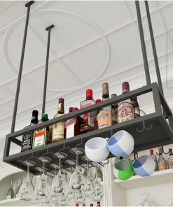 Casier à vin de Plafond, casier à Verres à vin à l'envers en Fer, casier à vin de Bar, Support à Fleurs Suspendu pour Salon, Restaurant, Bar (Couleur : Noir, Taille : 60 cm)