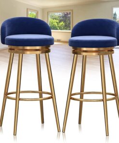 Lot de 2 Tabourets de Bar Bleu, Chaises de Bar Velours avec Dossier et Pieds en Métal pour la Maison et la Cuisine, Tabourets Hauts, Chaise de Comptoir, Montage Facile