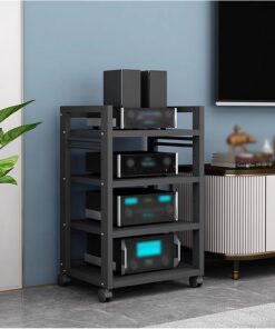Armoire de Composants Audio/vidéo à 4/5 Niveaux, Armoire AV Moderne, Support de Stockage de Composants stéréo de Divertissement, unité multimédia de Platine Vinyle Robuste pour Les Jeux, sal