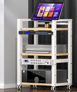 Support audio HiFi à 3 niveaux réglables en hauteur avec roulettes, armoire stéréo pour amplificateur, tourne-disque, imprimante et support multimédia avec grande capacité de charge.