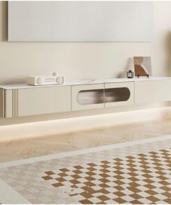 Meuble TV Suspendu Meuble TV Flottant Moderne avec Porte et 2 tiroirs, Meuble TV étroit, Support Flottant Mural for téléviseurs, 78,7 Pouces, Blanc crème Meuble TV Mural