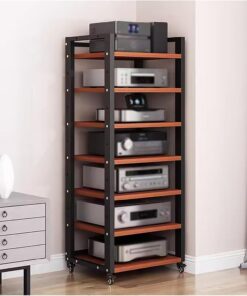Support stéréo à 7 Niveaux de 140 cm de Haut, Armoire de Rangement multimédia, Support Audio et vidéo, amplificateur de Haut-Parleur Ouvert, Support de Tourne-Disque avec étagères réglables/