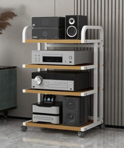 Support Audio, étagère multimédia, étagère de Jeu, Support DVD, Support multimédia AV, étagère d'angle, Support de Support Audio stéréo, Support multimédia Audio-vidéo Moderne avec roulettes