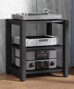 Rack Audio, Rack Audio Simple, Meuble Audio Vidéo avec Étagères Réglables, Meuble Rack Audio for Salon, Tour Audio en Rack for Stéréo De Divertissement(Nero,3-Tier)