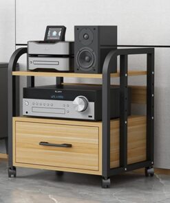 Meuble HiFi à 2/3/4 Niveaux, Meuble Rack Audio avec tiroir, Meuble stéréo de Rangement Ouverte, Rack Audio for la Maison/Le Bureau/Le cinéma(58.5cm/23in)