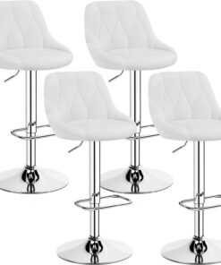 Yaheetech Lot de 4 tabourets de Bar à Hauteur réglable 86-107,5 cm Chaises de Bar Siège pivotant Repose-Pieds carré Structure en métal Blanc