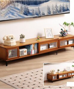 Générique Meuble TV Extensible, Centre de Divertissement Moderne, Console multimédia TV réversible en Bois pour Salon Chambre à Coucher, 50-83'' (Couleur Bois)