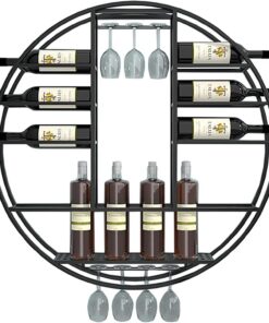 Étagères flottantes pour bar, casier à vin mural industriel, présentoir à vin mural avec support à verres à pied, casier à vin pour cuisine, bar, salle à manger (dimensions : 80 x 80 x 11 cm