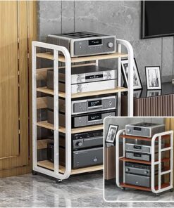 Meuble Haut-Parleur AV à 3, 4 et 5 Niveaux avec Support pour Lecteur CD ; Meuble Haut-Parleur Moderne ; Meuble Rack vidéo Multifonctionnel avec étagères réglables ; Support pour Lecteur Tour