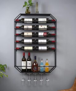 Casier à vin Vintage décoratif Moderne en métal doré/Noir, présentoir Mural Rond avec Support pour Verre à vin, Support à vin Suspendu pour Bar, Cave à vin, comptoir de Cuisine