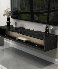 Meuble TV flottant avec tiroirs meuble mural avec couvercle, console média de divertissement murale, Meuble tv chambre meuble TV moderne mural, adapté pour le salon et la chambre.(Black marble,120x23x