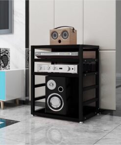 Support Audio, Support stéréo AV Media à 4 Niveaux, Hauteur de 67 cm, étagère Audio-vidéo, Meuble multimédia, Support de Composants Audio, Console multimédia Ouverte, Tour de Support Audio p