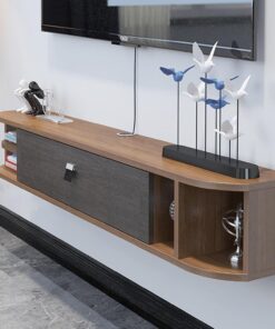 Meuble TV Flottant,Console Multimédia Pour Étagère TV Murale,Avec 2 Portes De Rangement,Unité De Divertissement Flottante Pour Salon Et Chambre,Économiser De L'espace(Walnut,62.9x8.9in/160x22.7cm)