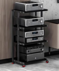 Meuble chaine hifi meubles pour,meuble chaine hifi Support De Stockage De Composants Audio Multicouche,meuble CD porte-disques vinyle,Support Multimédia Avec Roulettes,étagère porte-CD(Black-B,50x40x1