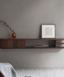 Meuble TV mura，Meuble TV Suspendu avec porte à volet roulant,console multimédia pour salon et chambre à coucher，Rétro Meuble TV Suspendu 140cm,Console Média avec Trou De Câble,pour le salon,la chambre
