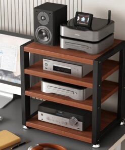 Meuble Audio à 4 Niveaux pour Platine Vinyle et amplificateur Hi-FI, Tour de Rangement pour CD et récepteur stéréo, 48 cm de Hauteur - Noir