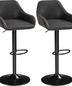 Yaheetech Tabourets de Bar Lot de 2 Pivotant Réglable en Hauteur Rotatif sur 360° Chaises de Bar avec Revêtement en Similicuir Tabourets Hauts avec Repose-Pieds Noir