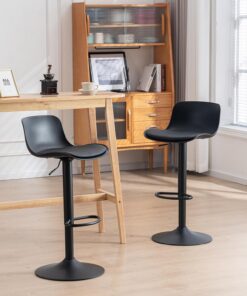 Kidol & Shellder Tabourets de Bar Chaises de Salle à Manger Lot de 2 Noir, Coussin d'assise à Dossier Pivotant Réglable en Hauteur, Chaises de Bar en Métal Plastique Cuir PU, Maison Cuisine Bistro