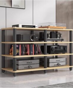 Support stéréo pour TV multimédia de Divertissement à Domicile à 4 Niveaux, Armoire de Composants de Support de Tour Audio vidéo d'angle, Platine Vinyle, amplificateur récepteur, étagère de