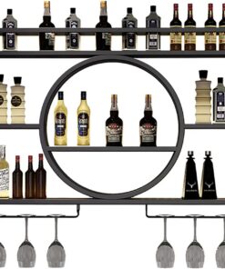 Casier à vin Mural avec Rangement pour Verres à Pied à Champagne, Support Multifonctionnel en Fer pour Bouteilles d'alcool, étagères de Bar pour décoration de Cuisine et de Maison