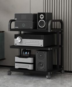 Étagère de Jeu,Rack Stéréo Armoire AV Moderne,Stand Média,Étagères Rack de Stockage Audio Vidéo,Meuble DVD,Structure Solide,Convient pour Lecteur DVD/Support de Console de Jeu.(Nero,50x40x65cm)