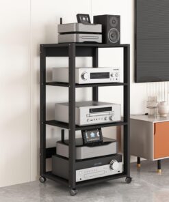 Support multimédia AV à 4/5/6 niveaux, support audio pour lecteur CD, armoire de rangement pour composants stéréo avec étagère en bois réglable en hauteur pour maison/bureau/théâtre, 50 x 40