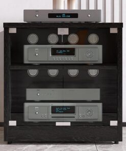 Rack Audio AV à 2/3 niveaux, Meuble HiFi avec verre trempé, Meuble stéréo, armoire de rangement multimédia avec grand espace de rangement, for réunion, salon, salle d'enregistrement(Nero,60cm