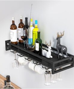 Casiers à vin muraux, étagères flottantes pour Bar, Cuisine, casier à vin Mural en métal, Rangement avec Verre à vin, présentoir à vin, présentoir à Verres en Fer, pour la décorati