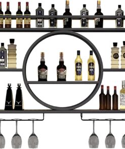 Casier à vin Flottant en métal avec Support en Verre, Rangement Mural Moderne pour vin pour Bar, Restaurant ou décoration de Salon.