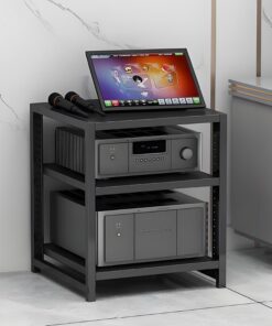 Meuble HiFi à 4 niveaux, meuble stéréo ouvert, Meuble Rack Audio CD, meuble TV, meuble de rangement for composants avec étagère en bois réglable en hauteur for la maison/le bureau(Nero,19.6"x15