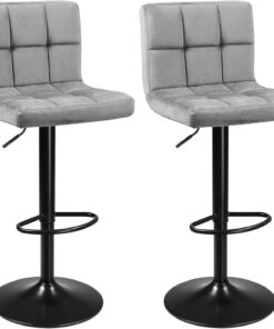SONGMICS Lot de 2 tabourets de Bar avec Surface en Velours, Hauteur réglable, Chaise de Cuisine pivotante avec Dossier et Repose-Pieds, Gris Clair