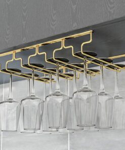 Casier à vin en métal doré à Suspendre, étagère en Acier Inoxydable 304 sous Armoire, Support pour Verres à vin/Champagne pour Cuisine, Bar, pub