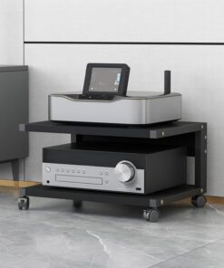 Meuble HiFi,Meubles Multimedia AV avec roulettes,étagères Audio-vidéo à 2 Niveaux,Petit Meuble Rangement en Bois,Supports Stéréo, Meuble Imprimante,pour Salon,Salle de Jeux,Bureau(Nero,50x40x30cm)
