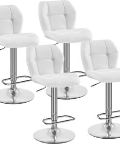 Yaheetech Tabourets de Bar Lot de 4 Réglable Hauteur - Blanc | Hauteur Réglable 89-111cm avec Dossier | Charge Max 136kg, Base Métal Stable | Similicuir Hydrofuge | Cuisine, Bar, Salon