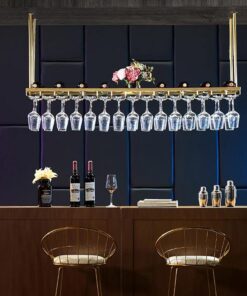 Étagère à vin Suspendue en Fer de Style européen, étagère décorative de Plafond pour Bars et Restaurants, Support de Bouteille de vin Vintage, Hauteur et Largeur réglables, doré
