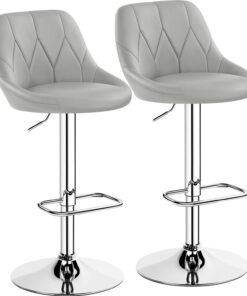 Yaheetech Lot de 2 Tabourets de Bar en Similicuir Hauteur Réglable de 86 cm à 107,5 cm Chaises de Bar Assise Pivotante Repose-Pied Carré Tabourets Hauts Cadre Métallique Galvanisé Gris Clair