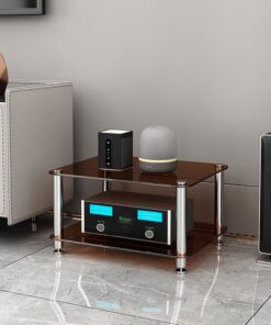 Meuble Hi-FI 1/2/3/4 Niveaux (avec étagères en Verre trempé) — Support Audio pour chaîne stéréo et Support AV, adapté au Salon et au Studio d’Enregistrement(Brown,2 Layer)