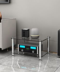 Meuble Hi-FI 1/2/3/4 Niveaux (avec étagères en Verre trempé) — Support Audio pour chaîne stéréo et Support AV, adapté au Salon et au Studio d’Enregistrement(Clear,2 Layer)