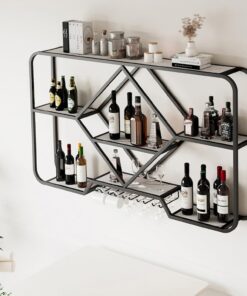 Étagère à vin Murale élégante pour Rangement de Bouteilles pour Bar à Domicile, Support à gobelets Suspendu, Organisateur de Placard (Options de Couleur)