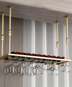 Support de Plafond Suspendu pour Bar à vin | Étagère de Rangement pour Bouteilles de vin et Verres à Pied, présentoir, pour étagères de Rangement de Bar de Cuisine sous Armoire, ca