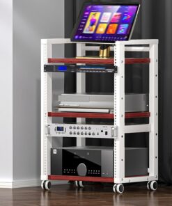 Rack Audio À 3 Niveaux, Meuble Hi FI avec Étagères Réglables, Meuble Audio Vidéo Mobile, Le Meuble Rack Audio Peut Fixer L'équipement, Etagères for Le Divertissement Stéréo(White+Walnut)
