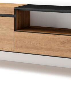 Skraut Home | Meuble TV | Banc Télé | Grand Espace de Rangement | 200x45x35cm | pour Les TV jusqu'à 80" | Suspendu, Mural | Style Moderne | Chêne et Noir
