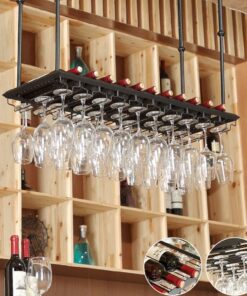 Casier à vin réglable en métal au Plafond, Support Industriel Suspendu pour Verres à vin, gobelets, Verres à Pied, étagère décorative, pour Bars, Salons, cuisines/60 x 35 cm