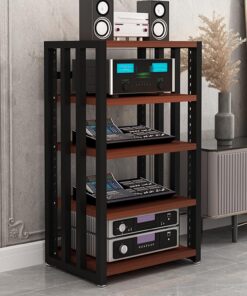 Meuble Hi FI, Meuble Audio Vidéo réglable en Hauteur, Cadre en Acier métallique, Meuble stéréo à 5 Couches, Adapté for Lecteur PS4/décodeur câble/Console de Jeu(Walnut Color)